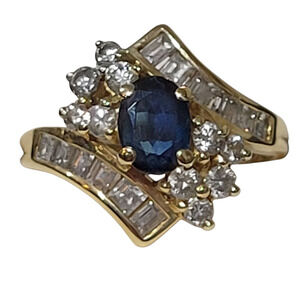 18K Gold Sapphire & Diamond Ring 2.0 CTW – Vintage Shane Co Size 7